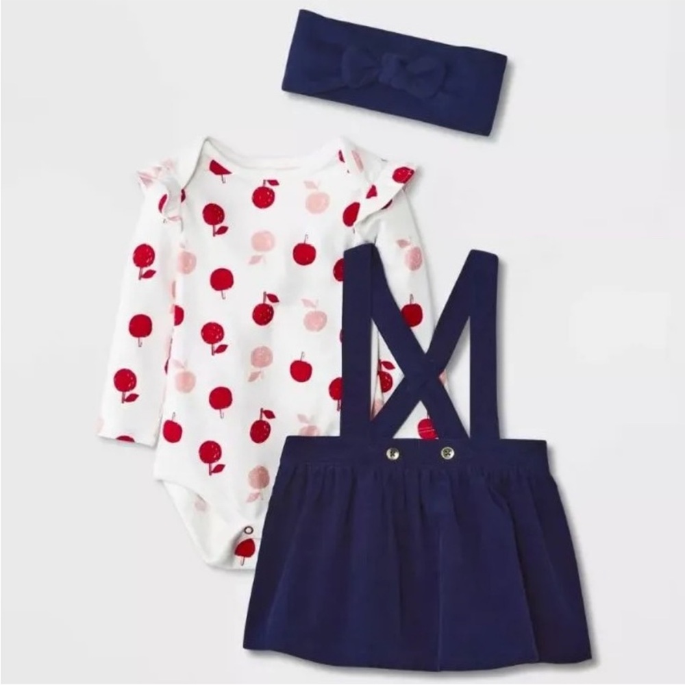 Cat & Jack Corduroy Skirt, Apple Bodysuit, and Headband 3 Piece Set